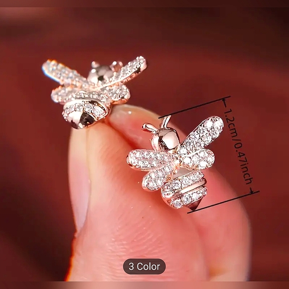 Blingy Bees Gold & CZ Earrings - Picture 2 of 4